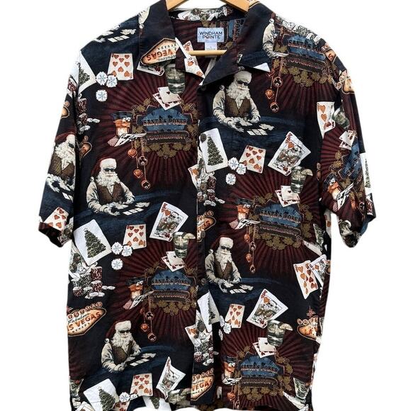 Santa's Poker Tournament Christmas Windham Pointe graphic button up shirt Large - Picture 1 of 6